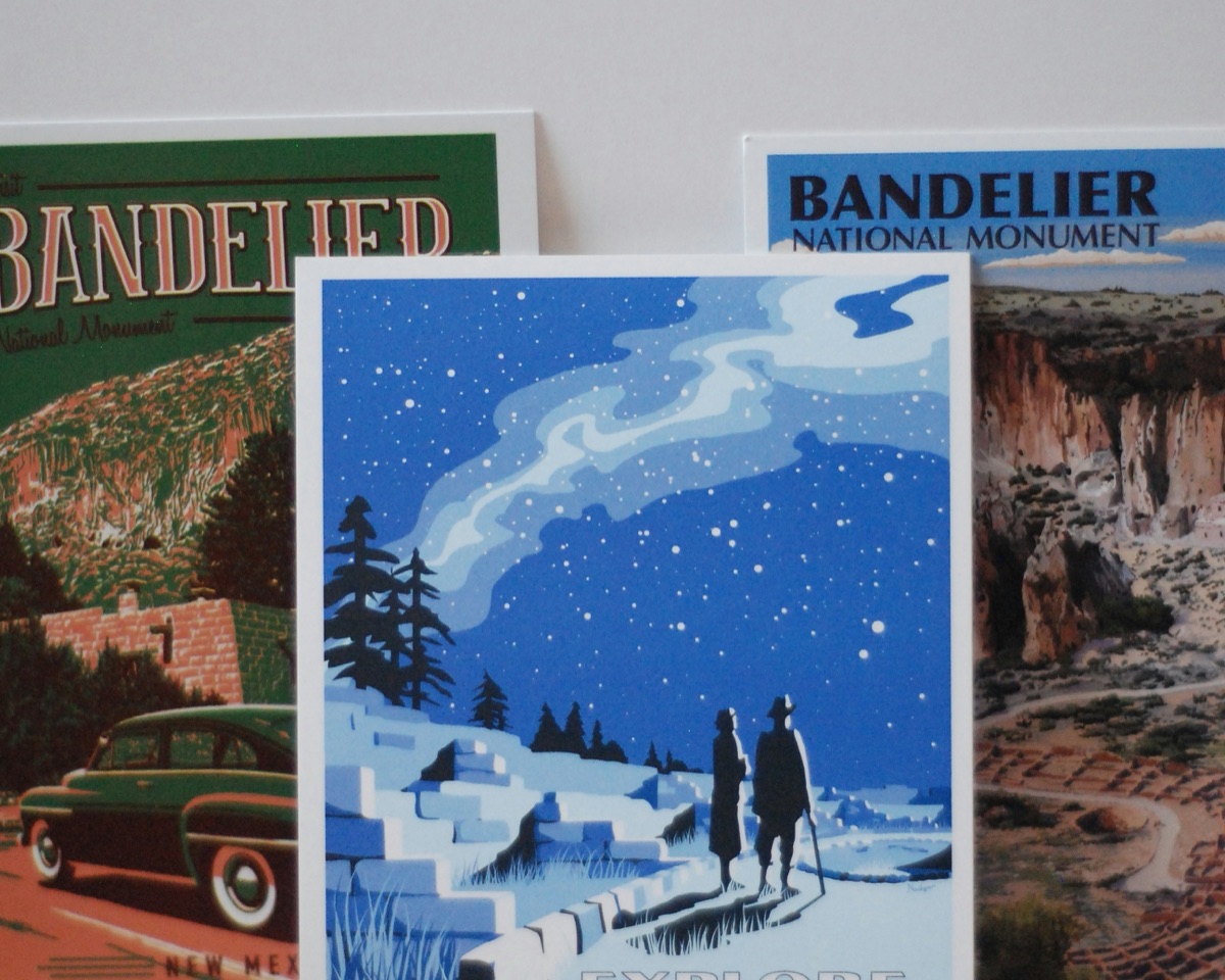 Printed postcards on display